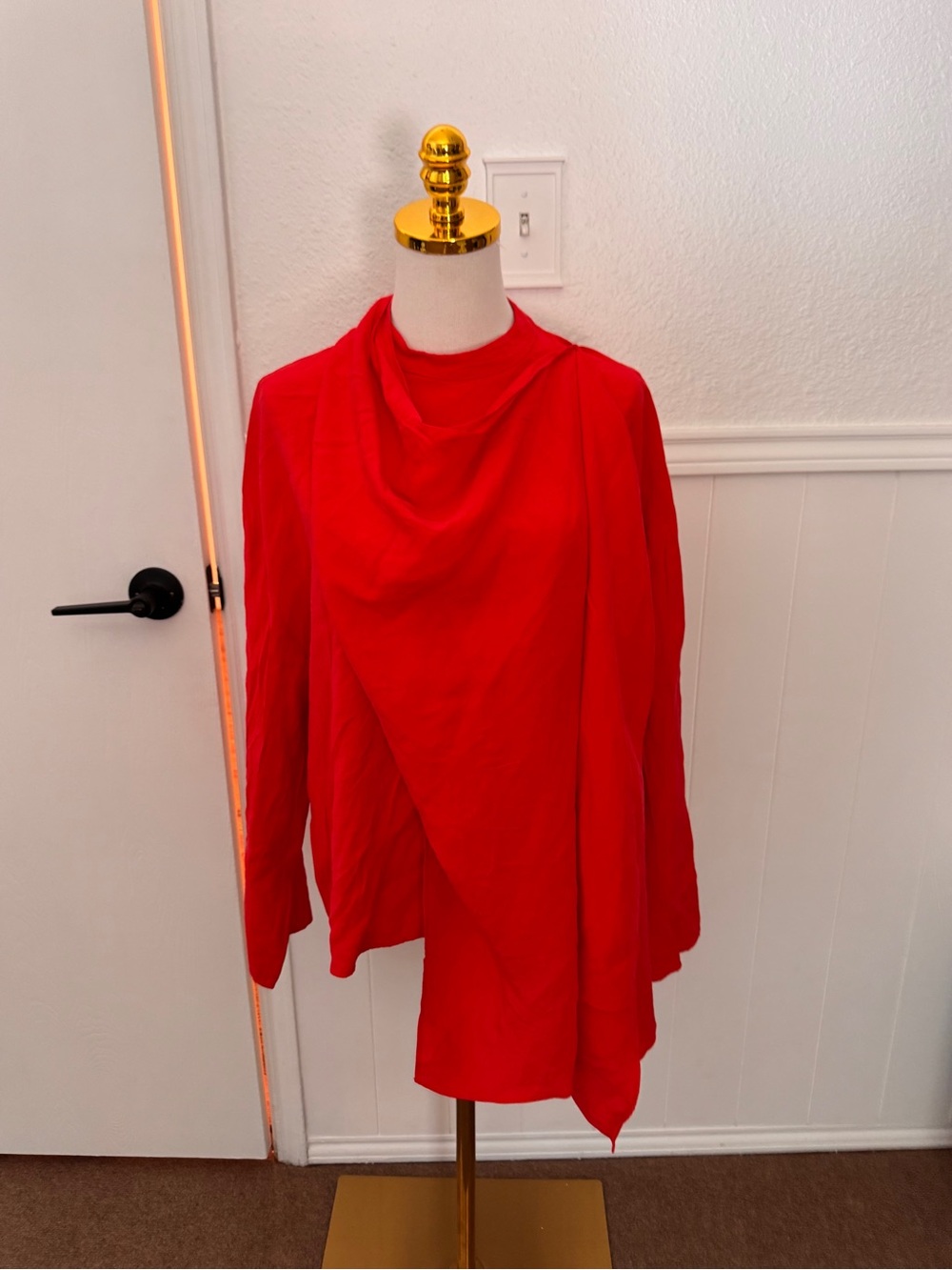 Zara Bold Red Draped Poncho Sweater
